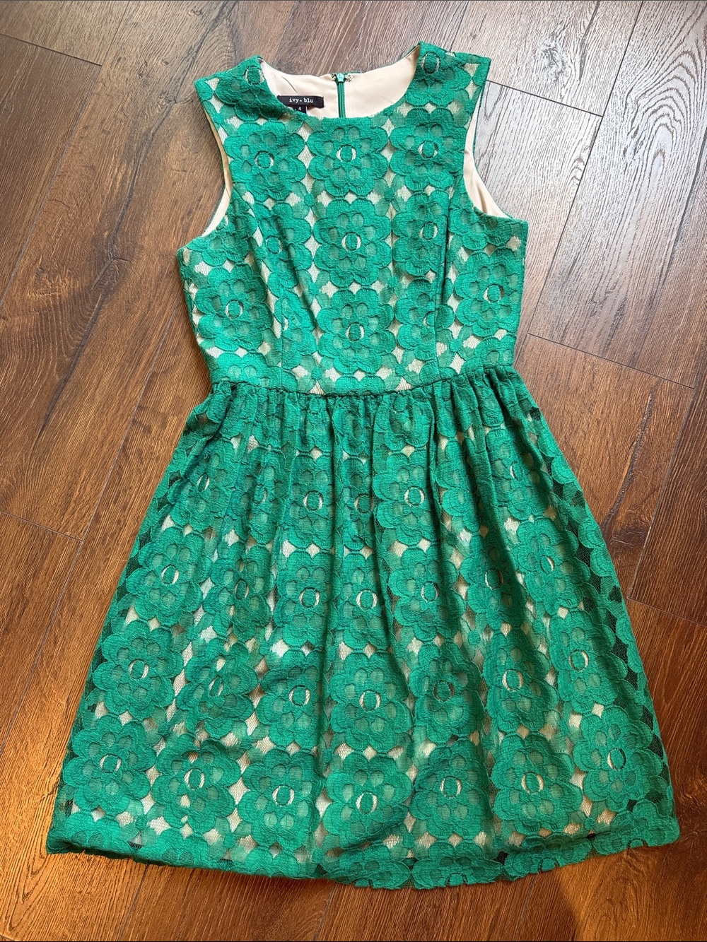 Ivy Blu Emerald Green Floral Lace Sleeveless Dress 4
